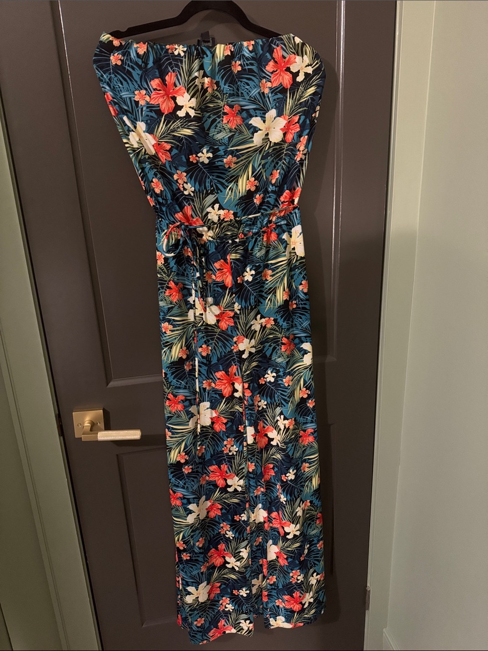 Jules & Leopold Navy Tropical Floral Strapless Jumpsuit